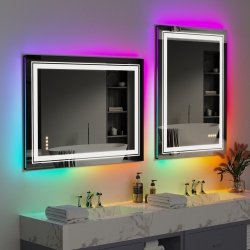 UNHO 24X32 Inch Led Bathroom Mirror \w RGB Lights Color Changing Backlit Mirror Shatterproof Dimmable Anti-Fog Lighted Vanity Mirror, RGB Multicolor