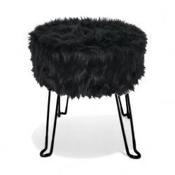 ITY INTERNATIONAL - Fluffy Ottoman With Metal Base 14.5" X 15.7" In Black