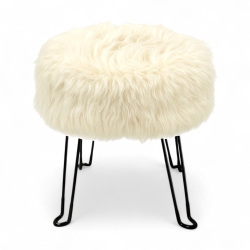 ITY INTERNATIONAL - Fluffy Ottoman With Metal Base 14.5" X 15.7" In White