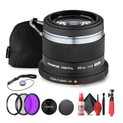 OLYMPUS M.zuiko Digital 45MM F/1.8 Lens (Black) Bundle