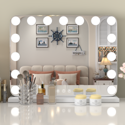 U-HOMY In Two Sizes (22.8” & 31.5”) Led Bathroom Mirror \w Bluetooth - Hollywood Makeup Vanity Mirror \w Lights, 15 Dimmable Bulbs, 3 Color