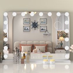 U-HOMY In Two Sizes (22.8” & 31.5”) Led Bathroom Mirror \w Bluetooth - Hollywood Makeup Vanity Mirror \w Lights, 15 Dimmable Bulbs, 3 Color