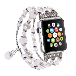 THE WAY for Apple Iwatch 9/8/7 Strap, Pearl Natural Agate Crystal Bracelet, Women's Fashion Handmade Elastic Braceletwhite Crystal Agate 38/40/41Mm