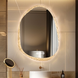 UNHO Luvodi Lighted Led Bathroom Mirror 24"x32" Irregular Stone Pattern Frosted Wall Vanity Mirror \w Bright Back Lit Modern Dimmable Smart Mirror