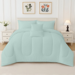 BEDDORA 5-Piece Bed In A Bag – Includes Comforter, 2 Shams, Decorative Cushion & Square Cushion – Ultra-Soft, All-Season Bedding – Queen – Harbor