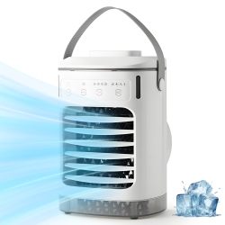 MYACUC Portable Mist Fan, USB Rechargeable Mini Desktop Fan With 4 Wind Speeds, Timer Function And 7 Color Indicator Lights for Bedroom, Office