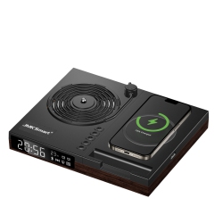 THE WAY Wireless Charging Bluetooth Speaker Hifi Square Dance Speaker, Stereo Smart Mini Vinyl Record, Multi-Function Wireless Charger - Dark Wood