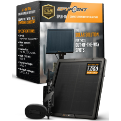 SPYPOINT Solar Panel Splb-10 for Trail Cameras - Include An Internal Battery, 7500 Mah Battery Capacity, 12V Power Outlet, Ip66 Waterproof