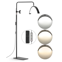 VEVOR 23 Inch Dimmable Led Floor Lamp Lash Light for for Esthetician Eyelash Extensions, Arched Eyelash Lamp \w Phone Holder, Remote Control, For