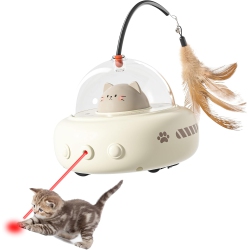 MYACUC Laser Cat Toy for Indoor Cats, Ufo-Vehicle Automatic Motion \w Feather, Rechargeable Electronic Smart Sensor, Interactive Toys for Bored Cats