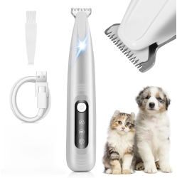 MYACUC Dog Paw Trimmer, Pets Grooming Kit With Led Light, Rechargeable Cordless Low Noise Clipper for Dog Cat Hair Around Paw Face Eyes Ears Rump