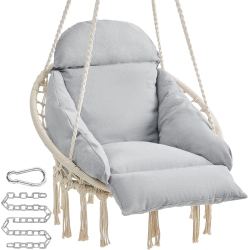 SONGMICS HOME Hammock Chair With Large, Thick Cushion, Holds Up to 264 Lb, Cloud And Gray In White