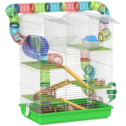 PAWHUT 18.5" Hamster Cage, 5 Tiers Small Animal House With Tunnel Tube System, Exercise Wheel, Water Bottle, Food Dish, Ramp In Green