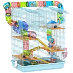 PAWHUT 18.5" Hamster Cage, 5 Tiers Small Animal House With Tunnel Tube System, Exercise Wheel, Water Bottle, Food Dish, Ramp In Light Blue