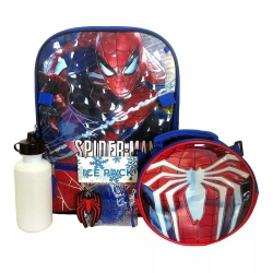 SPIDERMAN 16 Inch All Occasion School Backpack for Kids 5 PCs Backpack Set With Matching Lunch Bag