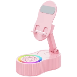 THE WAY New Induction Mobile Phone Holder Power Bank, Bluetooth Speaker Desktop Live Audio, Portable Bluetooth Speaker Foldable - In Pink