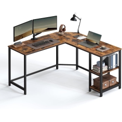 SONGMICS HOME Vasagle L-Shaped Corner Desk Gaming And Workstation With 2 Storage Shelves In Rustic And Ink Black In Brown
