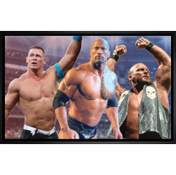 AUTOGRAPH AUTHENTIC Wrestling Legends Canvas: Stone Cold, The Rock & John Cena (30.5" By 19")