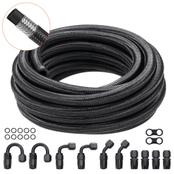 VEVOR 20 Ft 8An Fuel Line Kit, Fuel Hose Kit, 0.43" Nylon Stainless Steel Braided Fuel Line Oil/gas/diesel Hose End Fitting Kit, \w 12 PCs Swivel