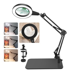 MYACUC 10X Lighted Magnifying Glass With 72 Leds, 3 Color Modes, 10-Level Dimming, Clip And Base, Ideal for Reading And Repairs