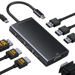 NIERBO 8 In 1 Triple Monitor Adapters USB C Hub Laptop Docking Station \w 4K Dual HDMI, Displayport, VGA, USB C 100W Pd, 3 USB 2.0 USB C Adapter For