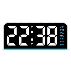 THE WAY Led Large Character Digital Clock Atmosphere Light Date Desk Clock Multi-Function Digital Alarm Clock \w Backlight Temperature - Gh8033 White