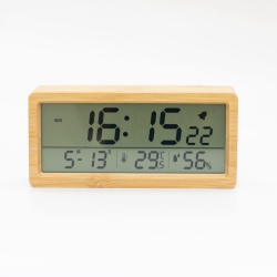 THE WAY Solid Wood Clock, Temperature And Humidity Date Display, Luminous Bedside Clock Large Screen Lcd Wooden Alarm Clock - Bamboo Shell