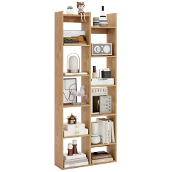 GYMAX 11-Tier Bookcase W/anti-Tipping Kits Wood Display Shelf Tree-Shaped Bookshelf