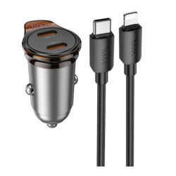 CSMART 45W Pd Dual USB-C Ports Fast Charging Car Charger Adapter Bluetooth Music Fm Radio Transmitter & Lightning Cable