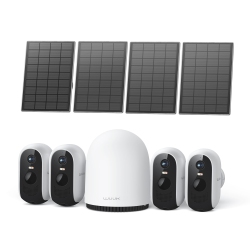 WUUK Solar Security Camera Outdoor Wireless, Homebase + 4 Cameras, Forever Power, 32GB Storage, No Monthly Fees, Night Vision, 2.4/5 Ghz Wifi