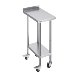 VEVOR 24 X 15 X 40 Inch Stainless Steel Work Table, Commercial Food Prep Worktable \w Casters, Heavy Duty Prep Worktable, Metal Work Table \w