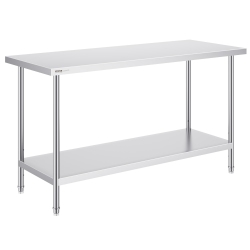 VEVOR 24 X 60 X 34 Inch Stainless Steel Prep Table, Heavy Duty Metal Worktable \w 3 Adjustable Height Levels, Commercial Workstation for Kitchen