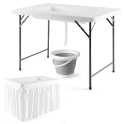 GYMAX 4 Ft Folding Ice Bin Table Outdoor Ice Cooler Table W/ Matching Skirt Party Bbq