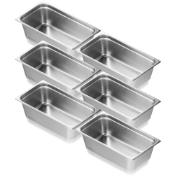 VEVOR 6 Pack Hotel Pans, Full Size Anti-Jam Steam Pan, 0.8MM Thick Stainless Steel Pan, 6-Inch Deep Commercial Table Pan, Catering Storage Food Pan