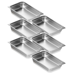 VEVOR 6 Pack Hotel Pans, Full Size Anti-Jam Steam Pan, 0.8MM Thick Stainless Steel Pan, 4-Inch Deep Commercial Table Pan, Catering Storage Food Pan