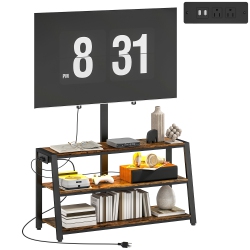 HOMCOM Tv Stand \w Mount And Power Outlet, Swivel Tv Stand Mount \w Led Lights for 32-70 Inch Tvs, Industrial Entertainment Center Media Console \w