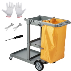 VEVOR 47" X 20" X 38.6" Cleaning Cart, 3-Shelf Commercial Janitorial Cart, 200 Lbs Capacity Plastic Housekeeping Cart, \w 25 Gallon Pvc Bag