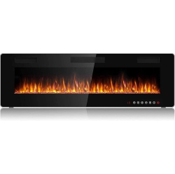LEMBERI Ultra-Thin Recessed Electric Fireplace – Wall Or In-Wall Mount, Adjustable Flame Colors/speed, Silent Operation, Touchscreen Remote \w