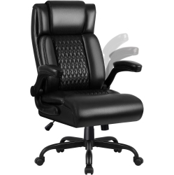 LEMBERI Heavy-Duty Executive Chair - Big & Tall Pu Leather Office/gaming Chair With Flip-Up Armrests, Lumbar Support & High Back - In Black