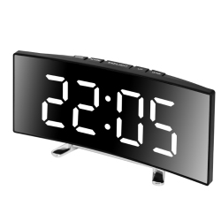 THE WAY Creative Curved Electronic Clock, Led Large Screen Mirror Alarm Clock, Student-Specific Silent Smart Desktop Clock - In White