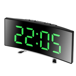 THE WAY Creative Curved Electronic Clock, Led Large Screen Mirror Alarm Clock, Student-Specific Silent Smart Desktop Clock - In Green
