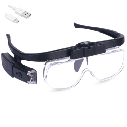 MYACUC Rechargeable Headband Magnifying Glasses, Head Mount Magnifier Glasses \w 2 Led Lights And 3 Detachable Lenses, Hands Free Eyeglasses Magnifier