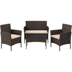 SONGMICS HOME Songmics Outdoor Pe Rattan Conversation Set – Patio Furniture With Comfortable Seating In And Taupe In Brown