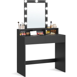 SONGMICS HOME Vasagle 31.5-Inch Wide Makeup Vanity Table With 2 Drawers, 3 Storage Compartments, Adjustable Brightness, Modern In Black