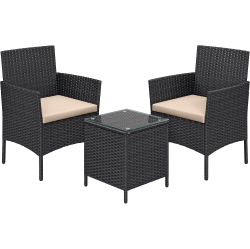 SONGMICS HOME Songmics Outdoor Pe Rattan Conversation Set – Patio Furniture With Comfortable Seating In And Taupe In Black