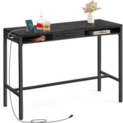 SONGMICS HOME Vasagle Storage Office Desk, Ebony With Power Outlets, Movable Non-Woven Fabric Drawer, And Hooks In Black