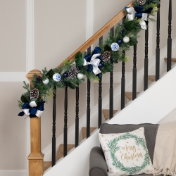 NORTHLIGHT Frosted Pine With Blueberries, Bows And Ornaments Christmas Garland - 6' X 8" - Unlit