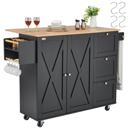 VEVOR 56" Kitchen Island Cart, Wood Top Mobile Carts \w Storage Cabinet, Rolling Table \w Drop Leaf, Spice Rack, Towel Bar, Adjustable Shelf