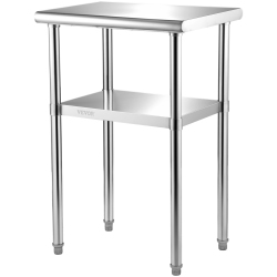 VEVOR 24 X 18 X 36 Inch Stainless Steel Prep Table, 600Lbs Load Capacity Heavy Duty Metal Worktable \w Adjustable Undershelf & Feet, Commercial