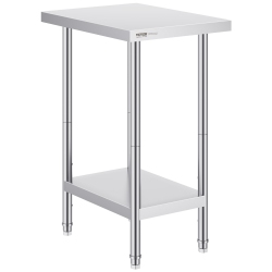 VEVOR 24 X 18 X 34 Inch Stainless Steel Prep Table, Heavy Duty Metal Worktable \w 3 Adjustable Height Levels, Commercial Workstation for Kitchen
